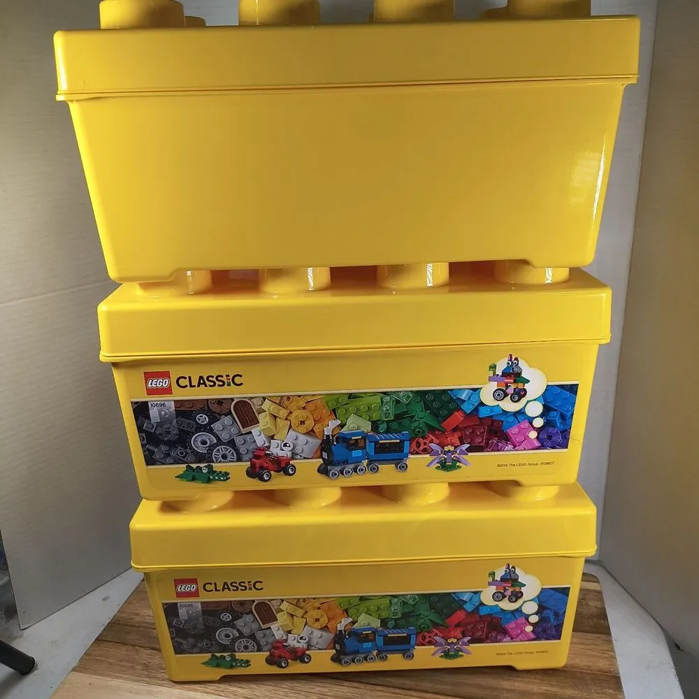 LEGO Storage Brick Container Yellow 8 Stud Hard Plastic LEGOS 6 inch lot of 3